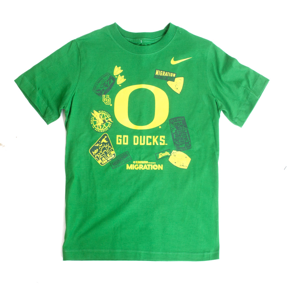 Classic Oregon O, Nike, Green, Crew Neck, Kids, Youth, Migration Pack, Multi-graphic, T-Shirt, 777433